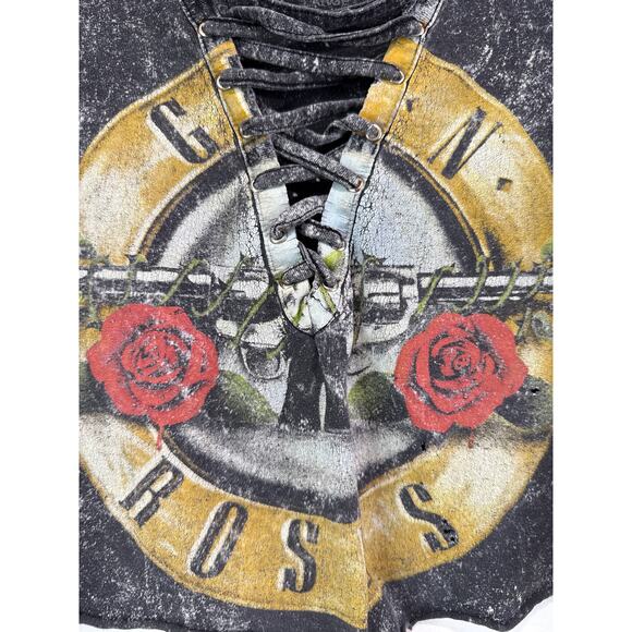 Bravado Guns N Roses Distressed Acid Wash Graphic Band Tee Sz L Cropped Lace Up - Picture 6 of 7